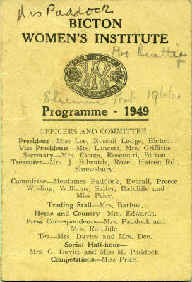Bicton WI 1949 programme cover