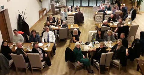 A view our members and partners at the Christmas dinner 2021, photographed from the balcony of The Croft near Hadnall